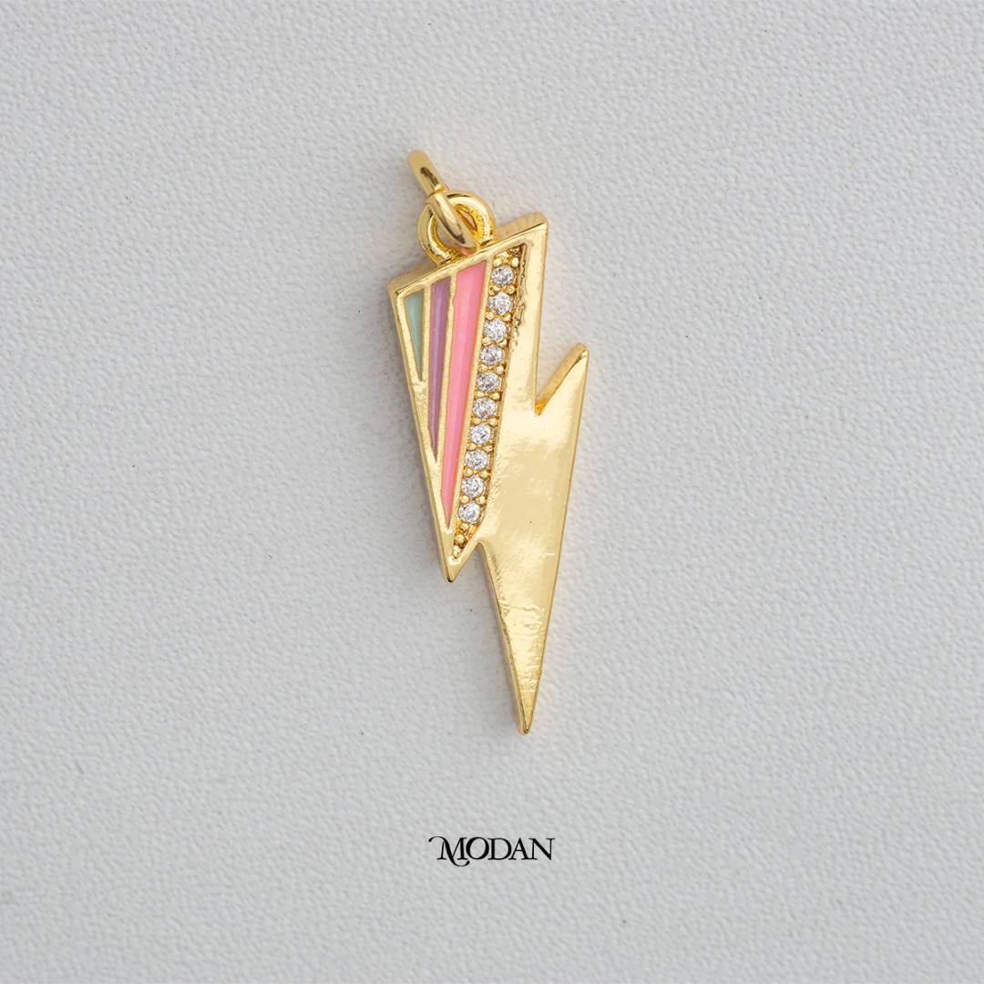 Colorful Lightning Thunder Bolt Enamel DIY Charm Liontin Petir Enamel Hypoallergenic Gold Plated