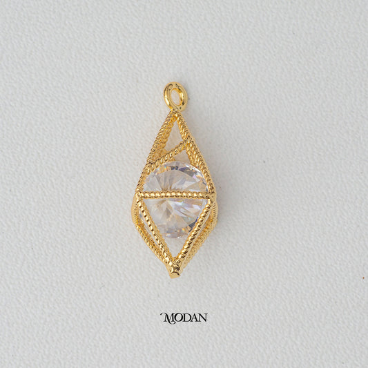Diamond Hexagonal Cage DIY Charm Liontin 3D mini Hypoallergenic Gold Plated