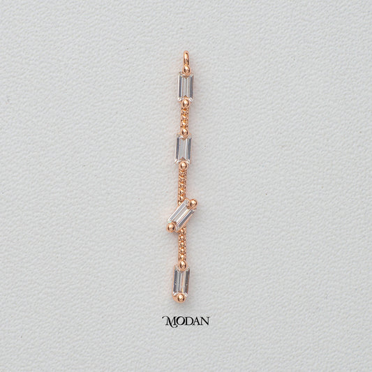 Sparkling Baguette Rose Gold Super Thin DIY Charm Liontin Batang Hypoallergenic Gold Plated