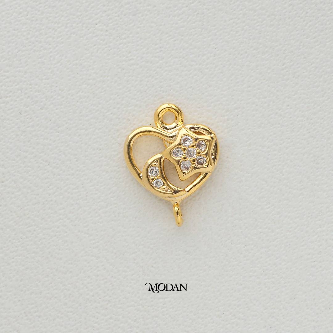 Celestial Mini Moon and Star Heart Shaped DIY Connector Liontin Konektor Bulan dan Bintang Hati Hypoallergenic Gold Plated