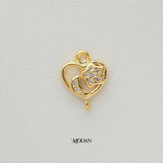 Celestial Mini Moon and Star Heart Shaped DIY Connector Liontin Konektor Bulan dan Bintang Hati Hypoallergenic Gold Plated