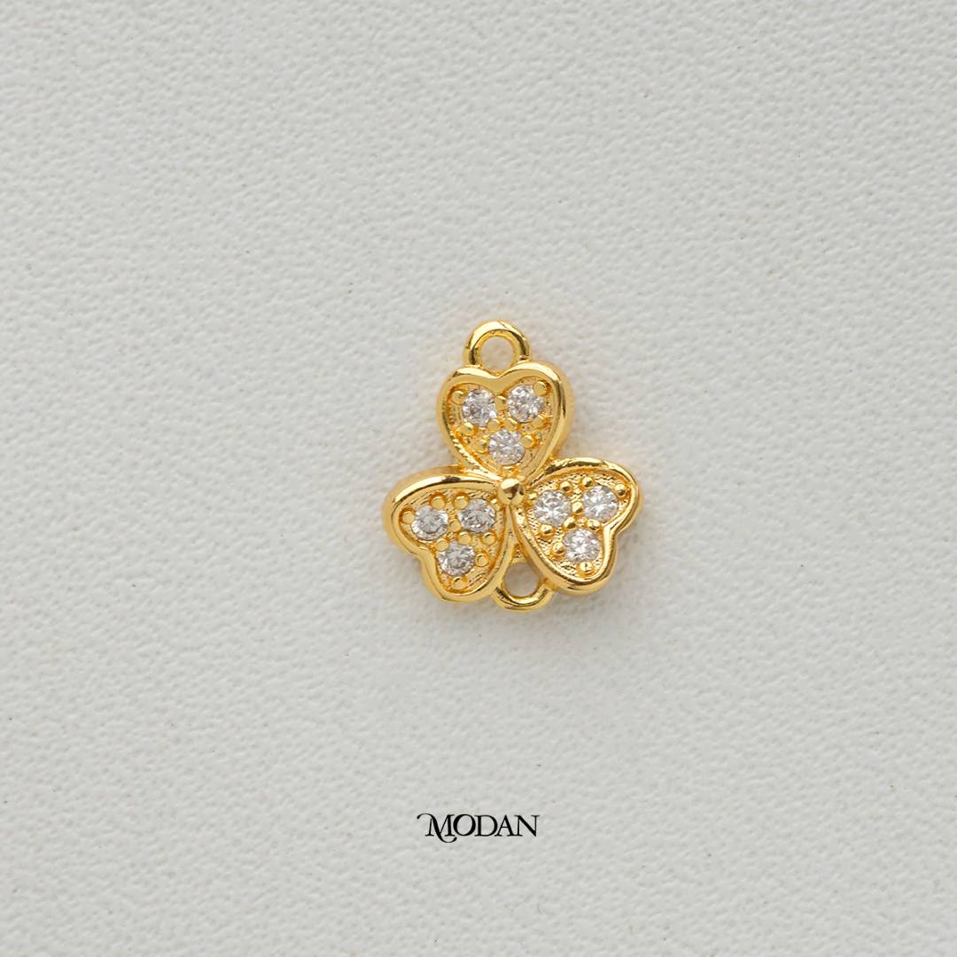 Heart Shaped Clover Petals DIY Connector Liontin Konektor Daun Semanggi Keberuntungan Bentuk Hati Hypoallergenic Gold Plated