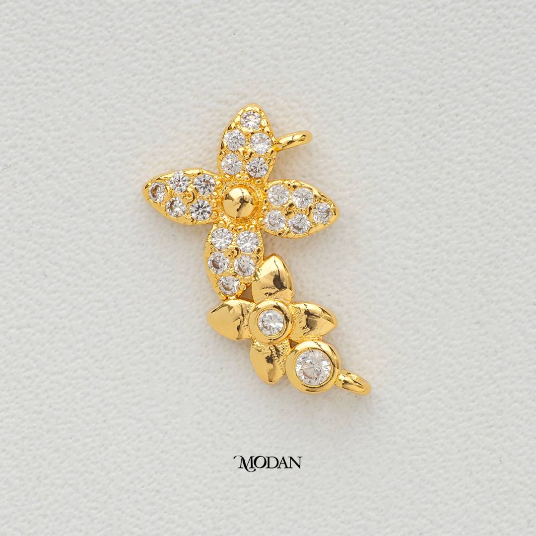 Sparkling Double Flowers Batik Flowers DIY Connector Liontin Konektor Bunga Hypoallergenic Gold Plated