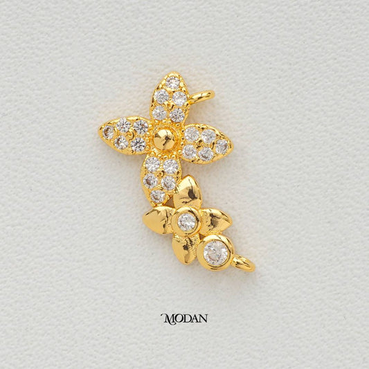 Sparkling Double Flowers Batik Flowers DIY Connector Liontin Konektor Bunga Hypoallergenic Gold Plated