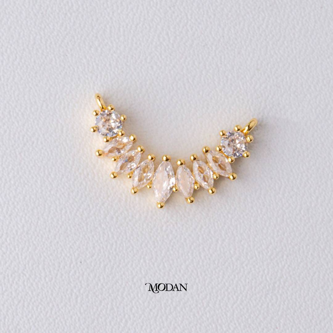 Sparkling Marquise Curved DIY Connector Liontin Konektor Pesta Hypoallergenic Gold Filled