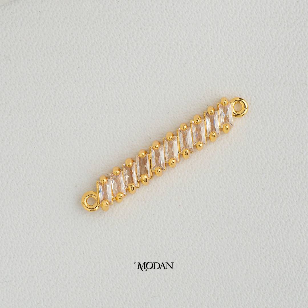 Sparkling Baguette Lined DIY Connector Liontin Konektor Zirconia Hypoallergenic Gold Filled