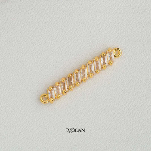 Sparkling Baguette Lined DIY Connector Liontin Konektor Zirconia Hypoallergenic Gold Filled