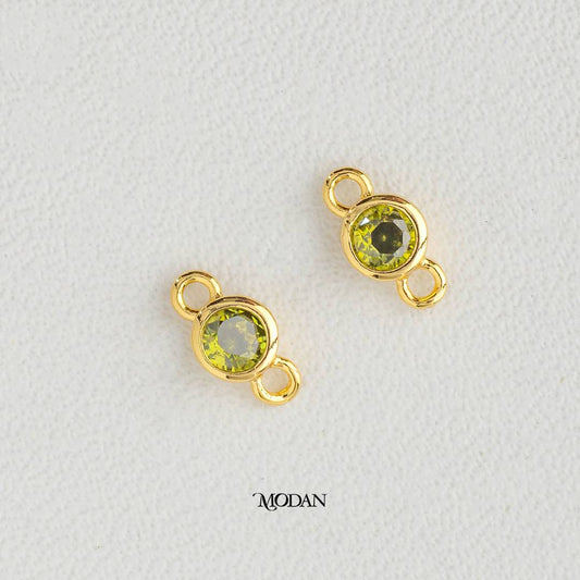 Tiny Colorful Round Birthstone DIY Connector Liontin Konektor Bulat Warna Warni Hypoallergenic Gold Plated