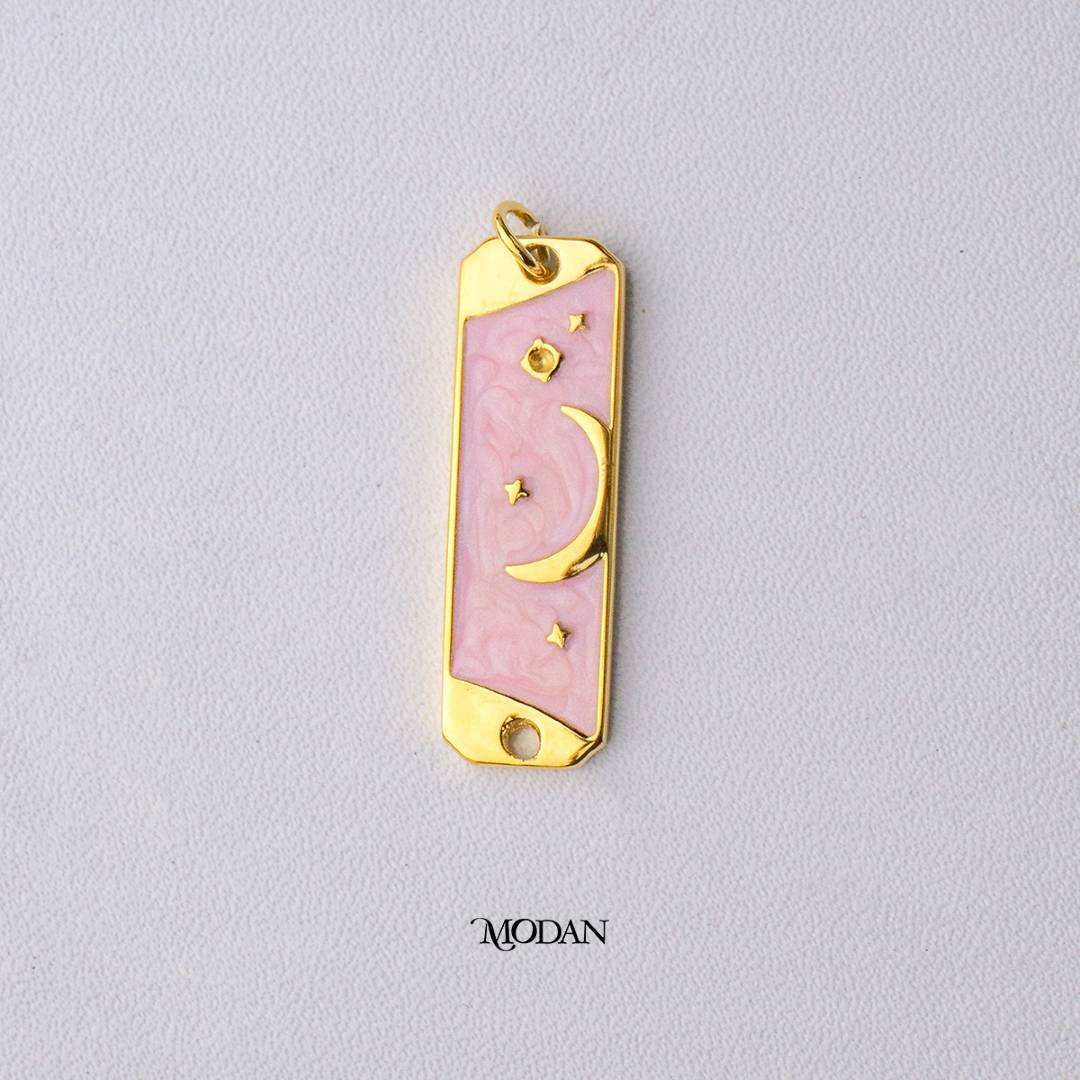 Pink White Mother of Pearl Tag Bar Moon and Star DIY Connector Liontin Konektor Bulan dan Bintang Hypoallergenic Gold Filled