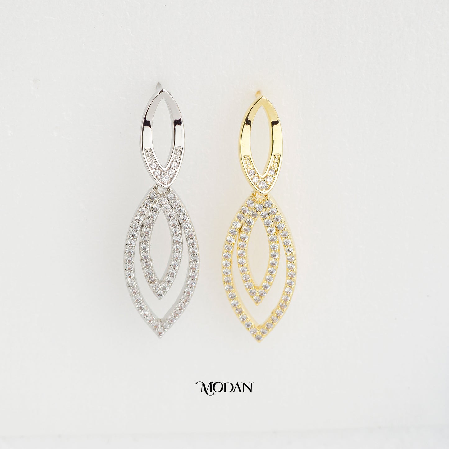 Bridal Micro Paved Zirconia Open Marquise Stud Earrings Anting Pesta Hypoallergenic Gold Filled