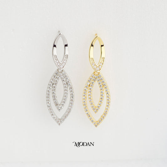 Bridal Micro Paved Zirconia Open Marquise Stud Earrings Anting Pesta Hypoallergenic Gold Filled