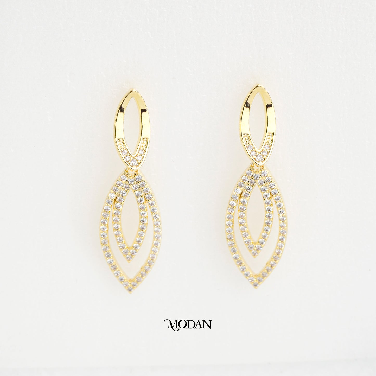 Bridal Micro Paved Zirconia Open Marquise Stud Earrings Anting Pesta Hypoallergenic Gold Filled