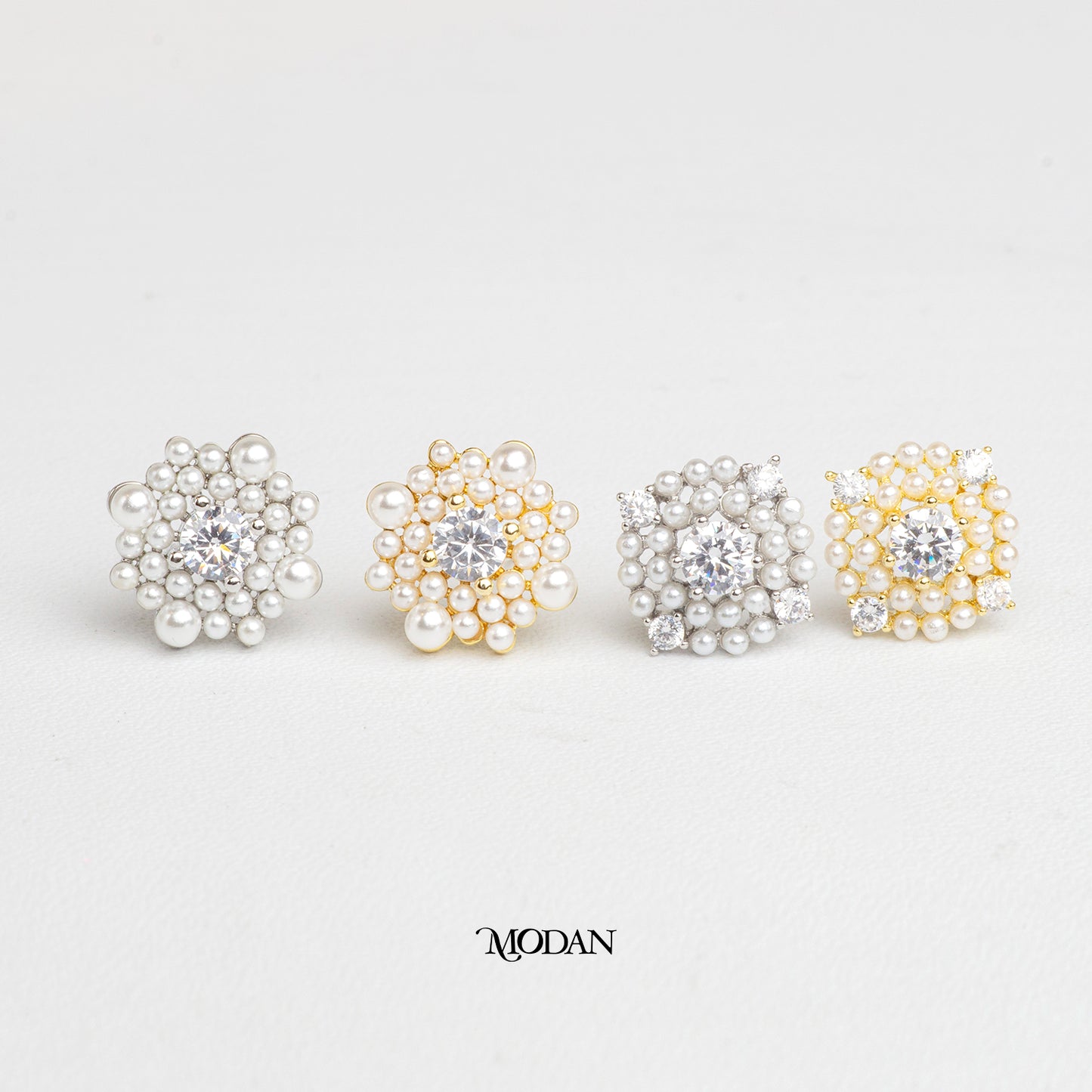 (13mm) Round Cluster Shell Pearl Stud Earrings Anting Tusuk Mutiara Hypoallergenic Gold Plated