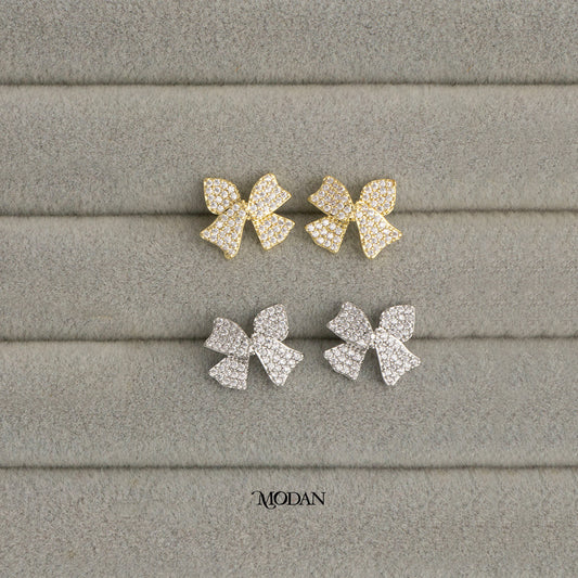 Coguette Bow Pave Stud Earrings Anting Tusuk Bentuk Pita Hypoallergenic Gold Plated