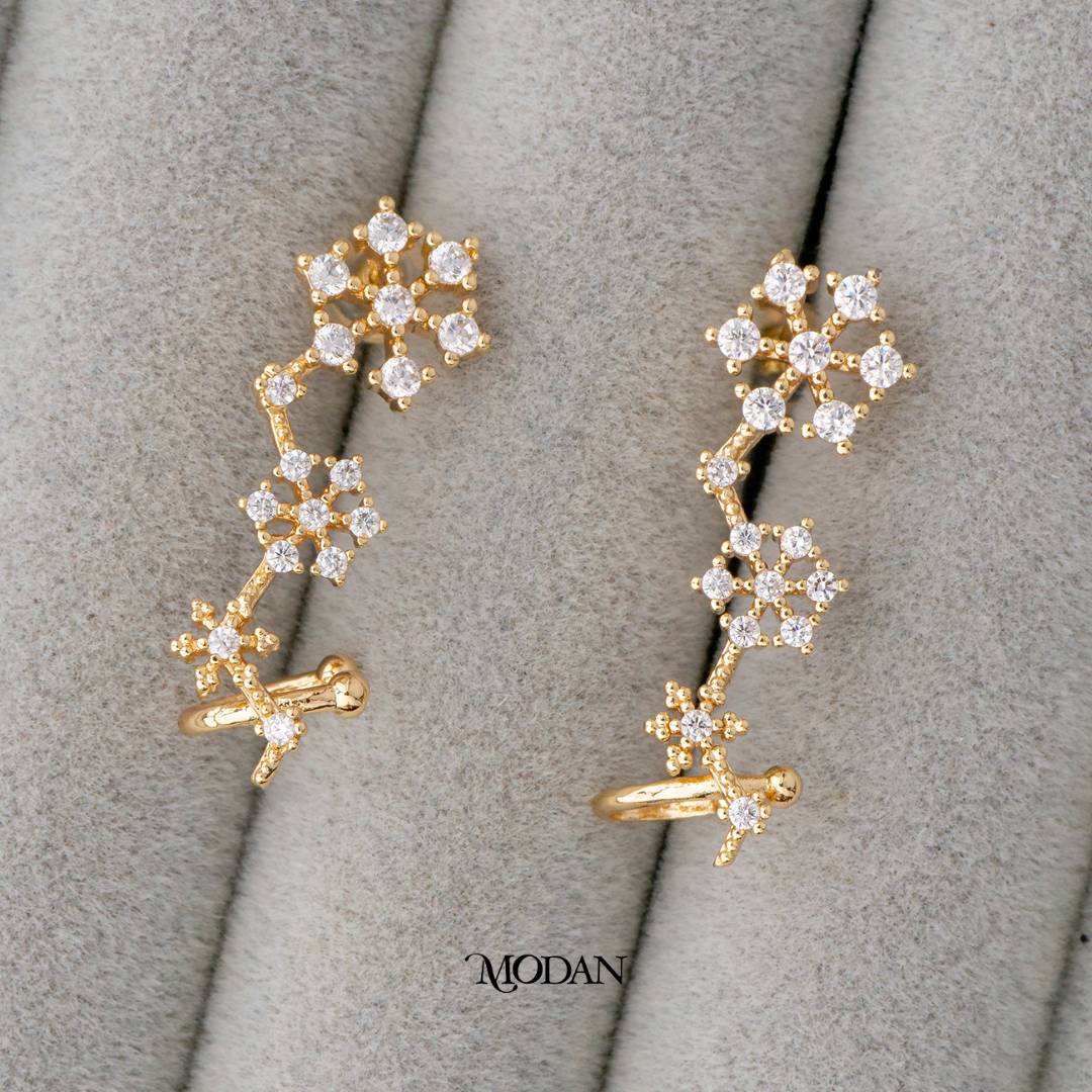Snowflakes Starburst Ear Climbers Stud Earrings Anting Salju Anting Bintang Gold Filled