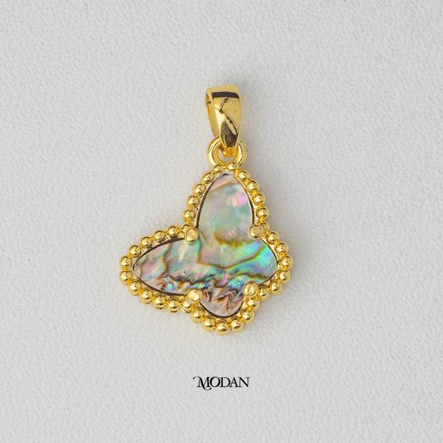 Emerald Peacock Abalone Shell Petite Butterfly Pendant DIY Pendant Liontin Kupu Kupu Hijau Gradasi Hypoallergenic Gold Filled