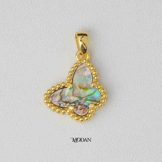 Emerald Peacock Abalone Shell Petite Butterfly Pendant DIY Pendant Liontin Kupu Kupu Hijau Gradasi Hypoallergenic Gold Filled