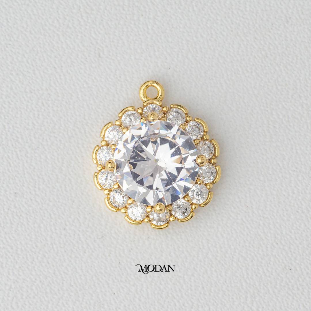 Sparkling Round Flower DIY Charm Liontin Pesta Bunga Mata Satu Hypoallergenic Gold Filled