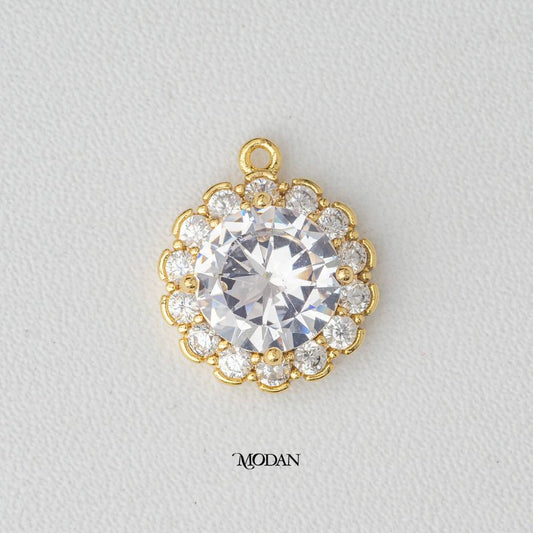 Sparkling Round Flower DIY Charm Liontin Pesta Bunga Mata Satu Hypoallergenic Gold Filled
