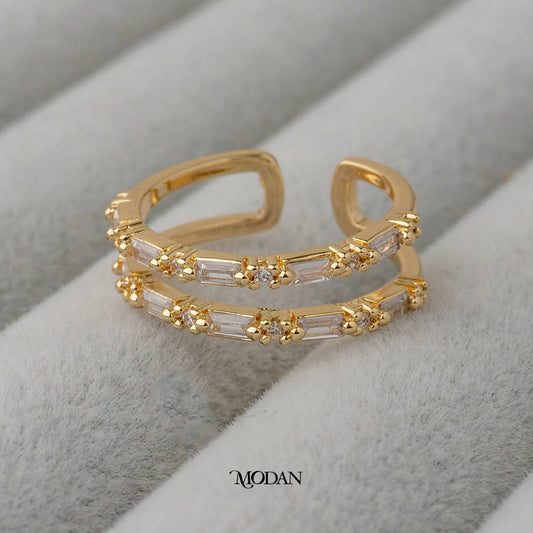 Double Layer Baguette Adjustable Ring Cincin 2 Layer Adjustable Hypoallergenic Gold Plated