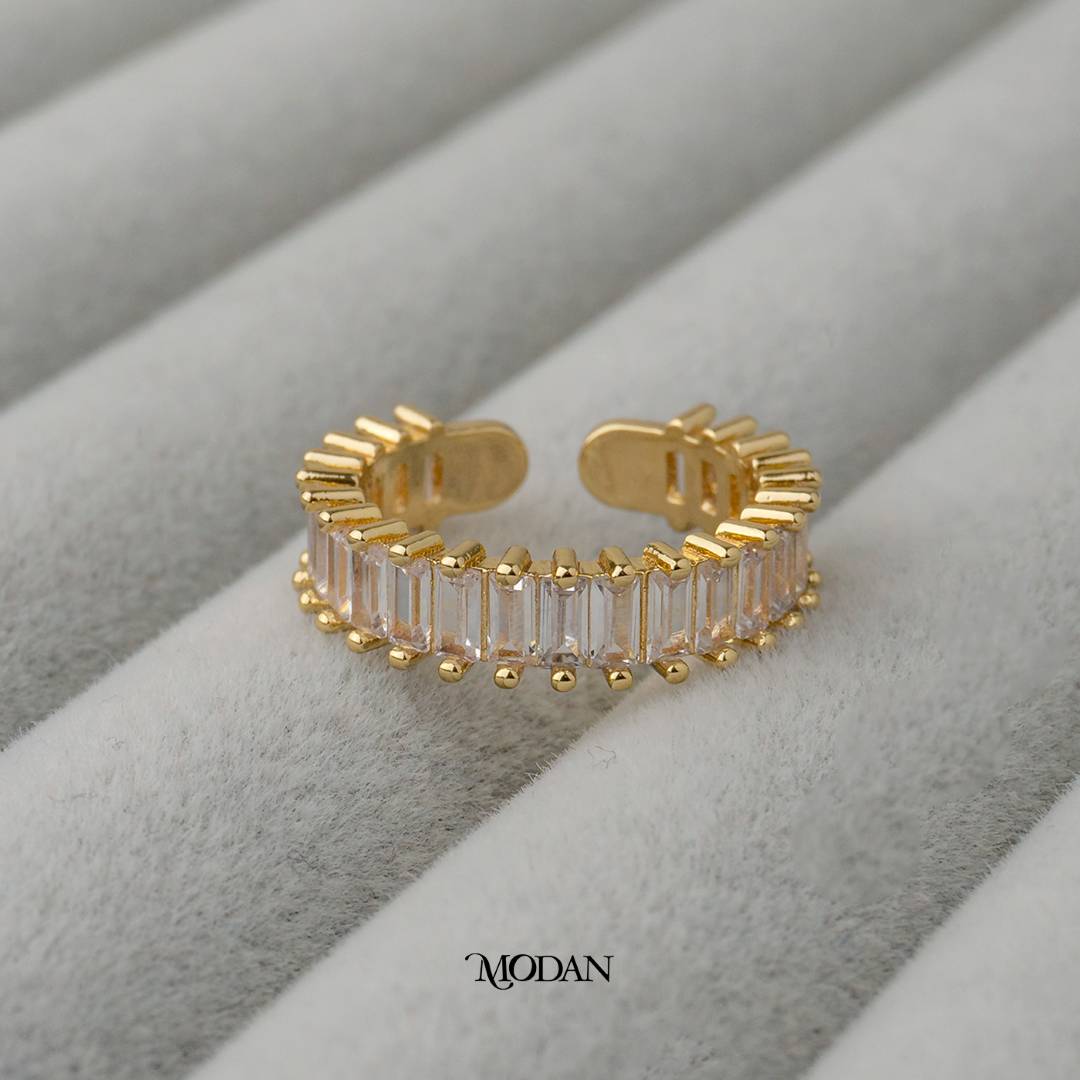 Simple Baguette Linear Adjustable Ring Cincin Baris Baguette Adjustable Hypoallergenic Gold Plated