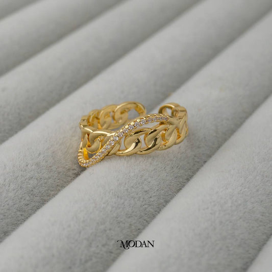 Sparkling Curb Adjustable Ring Cincin Rantai Hypoallergenic Gold Plated