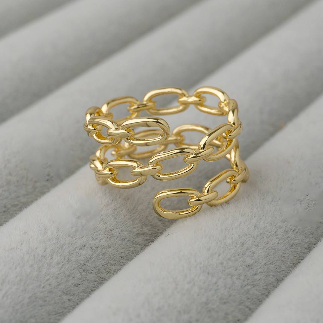 Plain Oval Link Chain Adjustable Ring Cincin Rantai Polos Adjustable Hypoallergenic Gold Plated
