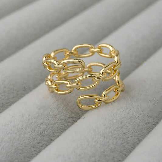 Plain Oval Link Chain Adjustable Ring Cincin Rantai Polos Adjustable Hypoallergenic Gold Plated