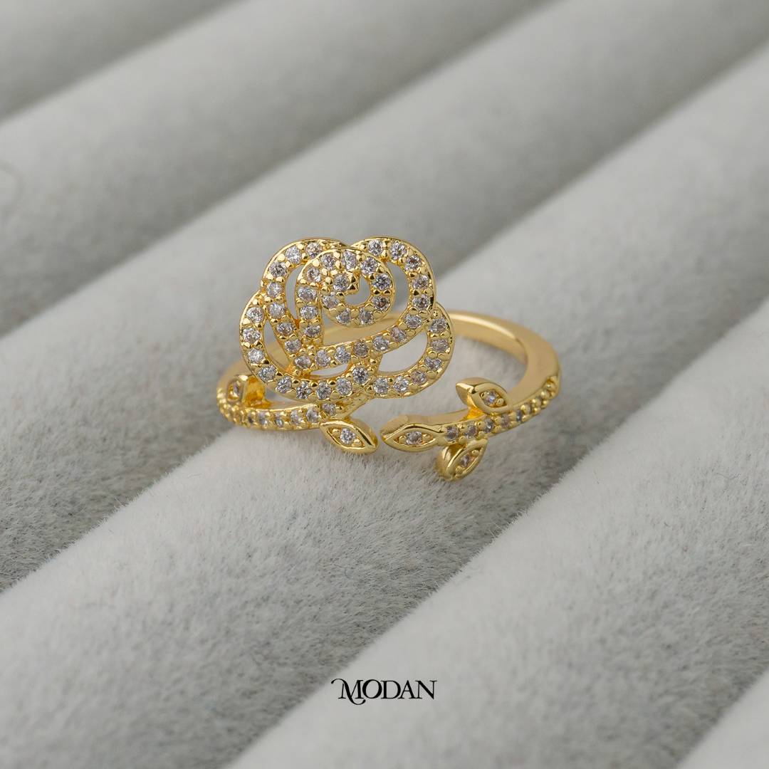 Korean Rose Flower Adjustable Ring Cincin Bunga Mawar Adjustable Hypoallergenic Gold Plated