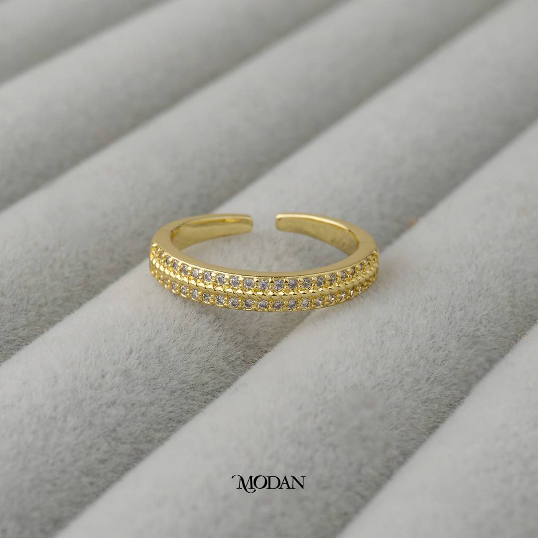 Minimalist Double Row Adjustable Ring Cincin Minimalis Adjustable Hypoallergenic Gold Plated