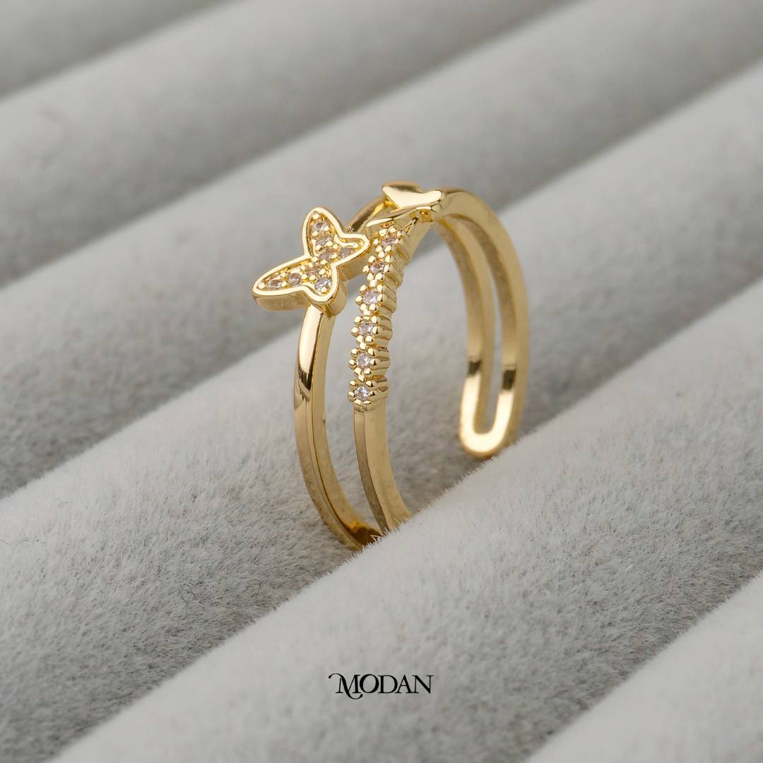 Double Layer Mini Butterfly Adjustable Ring Cincin 2 Layer Kupu-Kupu Kecil Adjustable Hypoallergenic Gold Plated