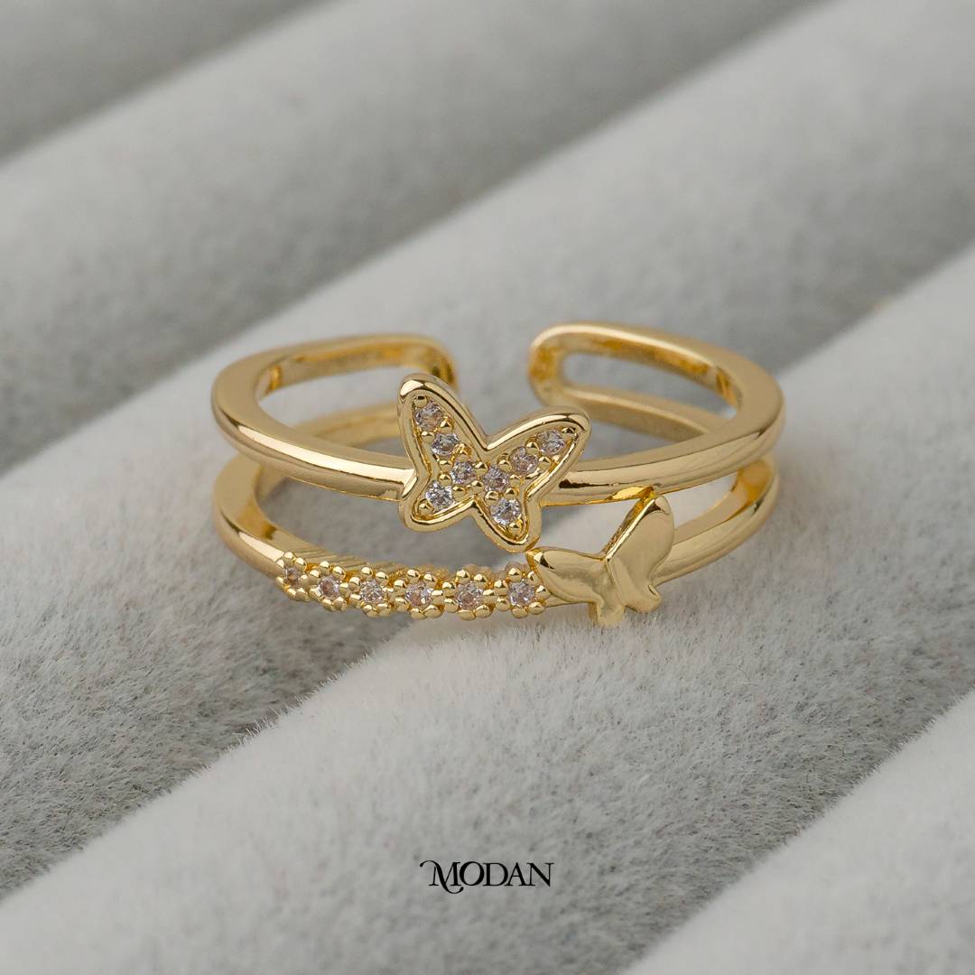 Double Layer Mini Butterfly Adjustable Ring Cincin 2 Layer Kupu-Kupu Kecil Adjustable Hypoallergenic Gold Plated