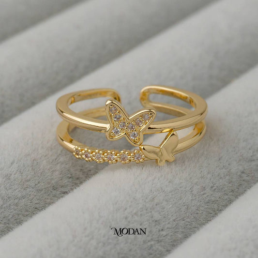 Double Layer Mini Butterfly Adjustable Ring Cincin 2 Layer Kupu-Kupu Kecil Adjustable Hypoallergenic Gold Plated