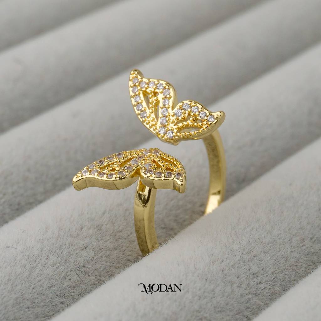 Nature Butterfly Wings Adjustable Ring Cincin Sayap Kupu-Kupu Adjustable Hypoallergenic Gold Plated