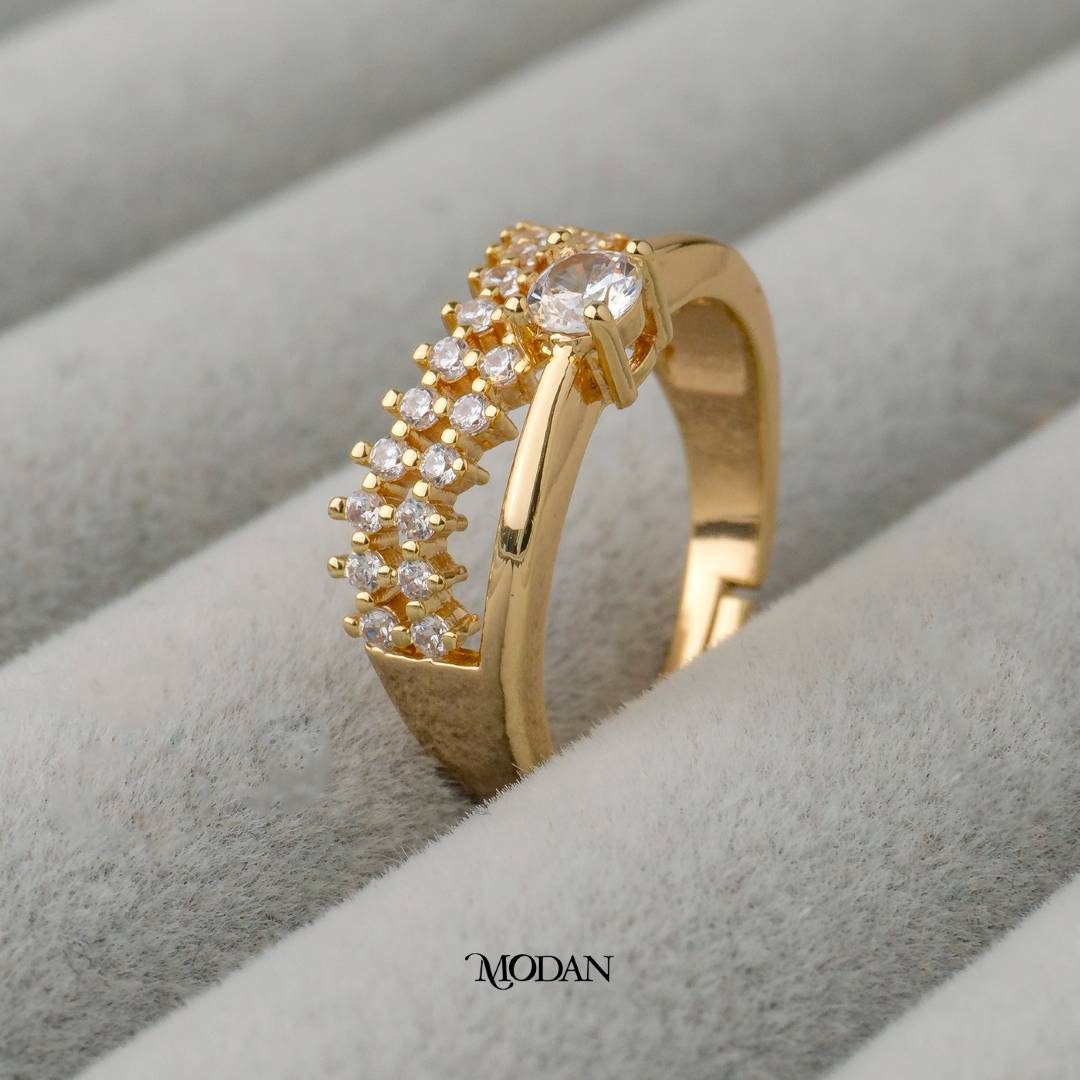 Sparkling Triple Band Adjustable Ring Cincin 3 Layer Adjustable Hypoallergenic Gold Plated