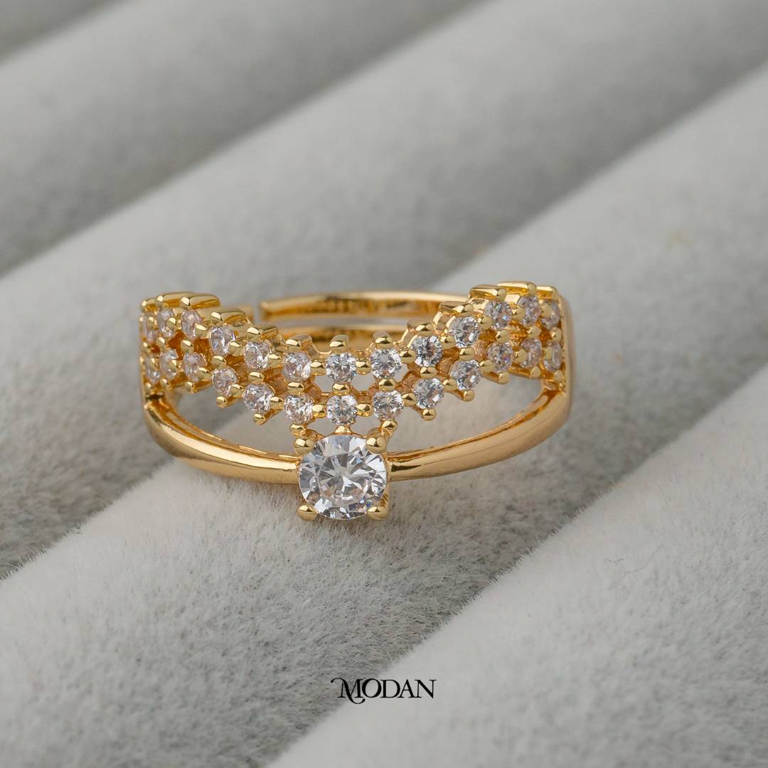 Sparkling Triple Band Adjustable Ring Cincin 3 Layer Adjustable Hypoallergenic Gold Plated