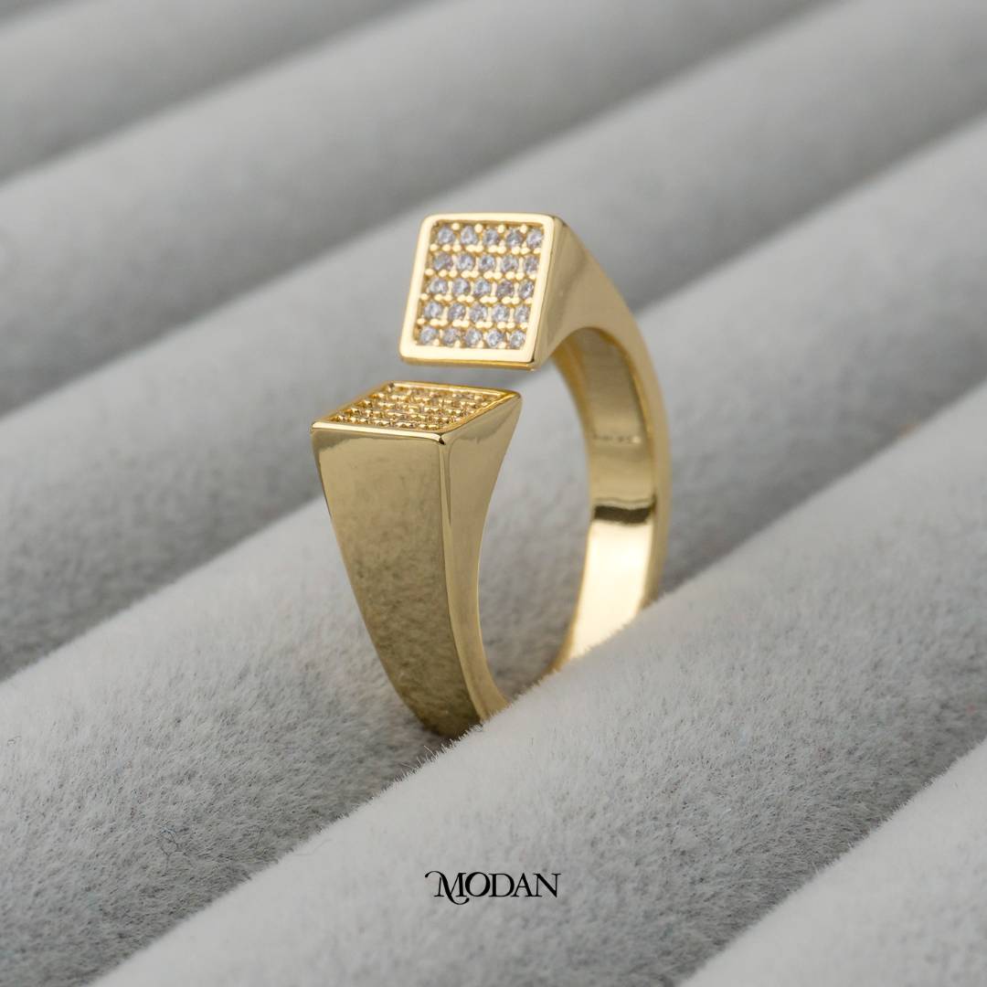 Double Square Signet Adjustable Ring Cincin Kotak Adjustable Hypoallergenic Gold Plated