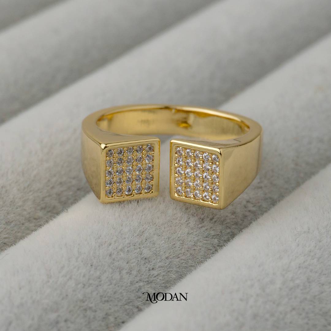Double Square Signet Adjustable Ring Cincin Kotak Adjustable Hypoallergenic Gold Plated