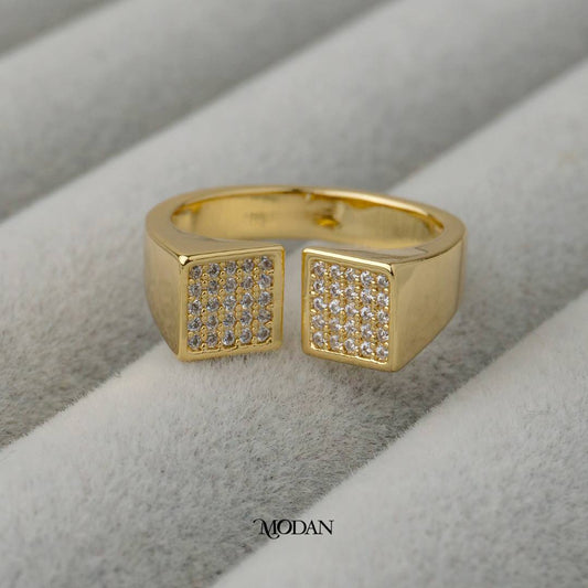 Double Square Signet Adjustable Ring Cincin Kotak Adjustable Hypoallergenic Gold Plated