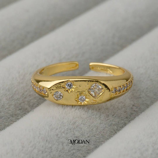 Celestial Starburst Adjustable Ring Cincin Bintang Dan Bulan Adjustable Hypoallergenic Gold Plated