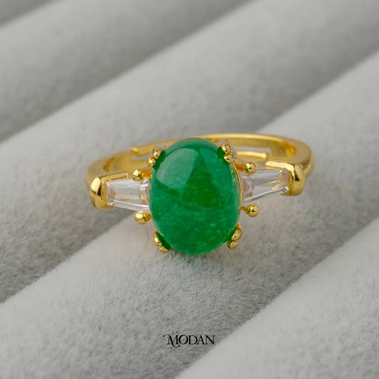 Green Solitaire Artificial Gemstone Adjustable Ring Cincin Batu Hijau Adjustable Hypoallergenic Gold Plated