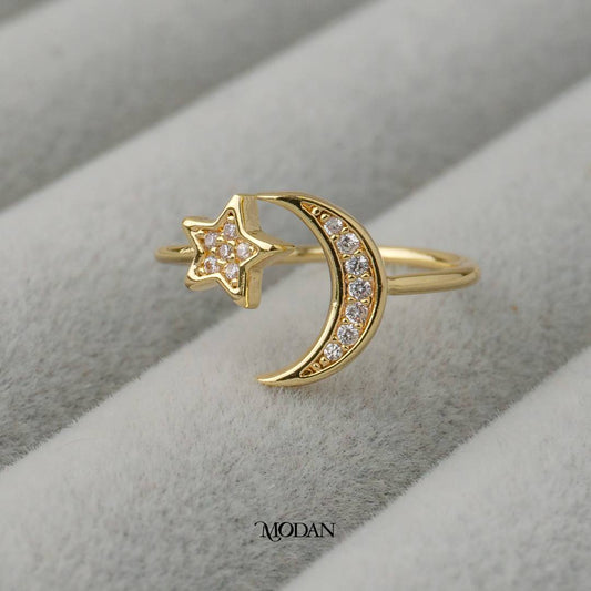 Celestial Star Moon Adjustable Ring Cincin Bintang Dan Bulan Adjustable Hypoallergenic Gold Plated