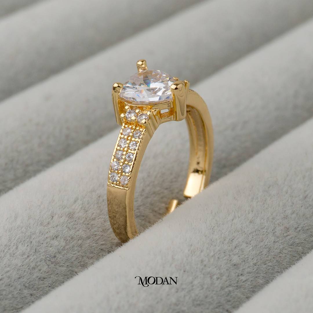 Heart Shaped Solitaire Adjustable Ring Cincin Hati Adjustable Hypoallergenic Gold Plated