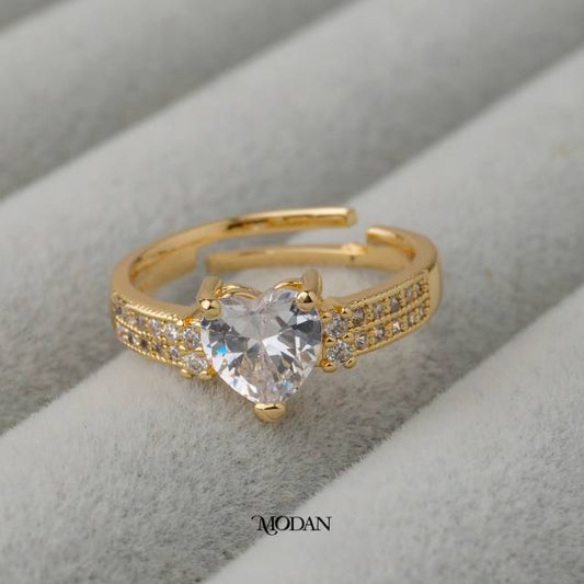Heart Shaped Solitaire Adjustable Ring Cincin Hati Adjustable Hypoallergenic Gold Plated