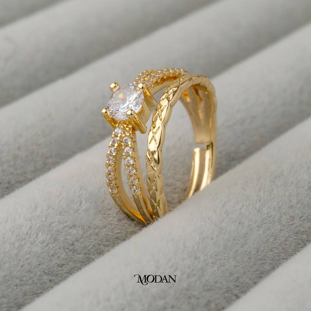 Intertwined Statement Adjustable Wedding Ring Cincin Motif Jalin Adjustable Hypoallergenic Gold Plated