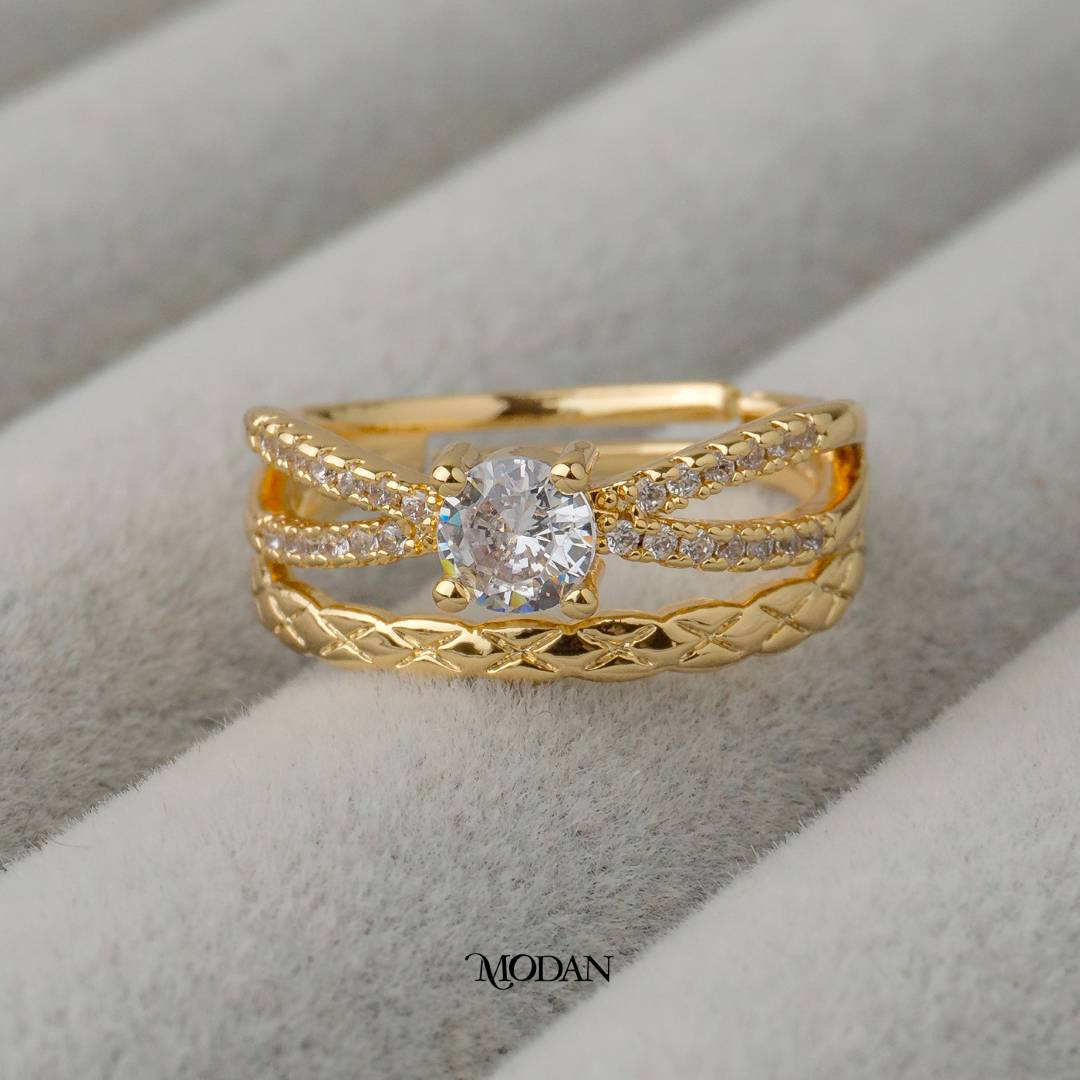 Intertwined Statement Adjustable Wedding Ring Cincin Motif Jalin Adjustable Hypoallergenic Gold Plated