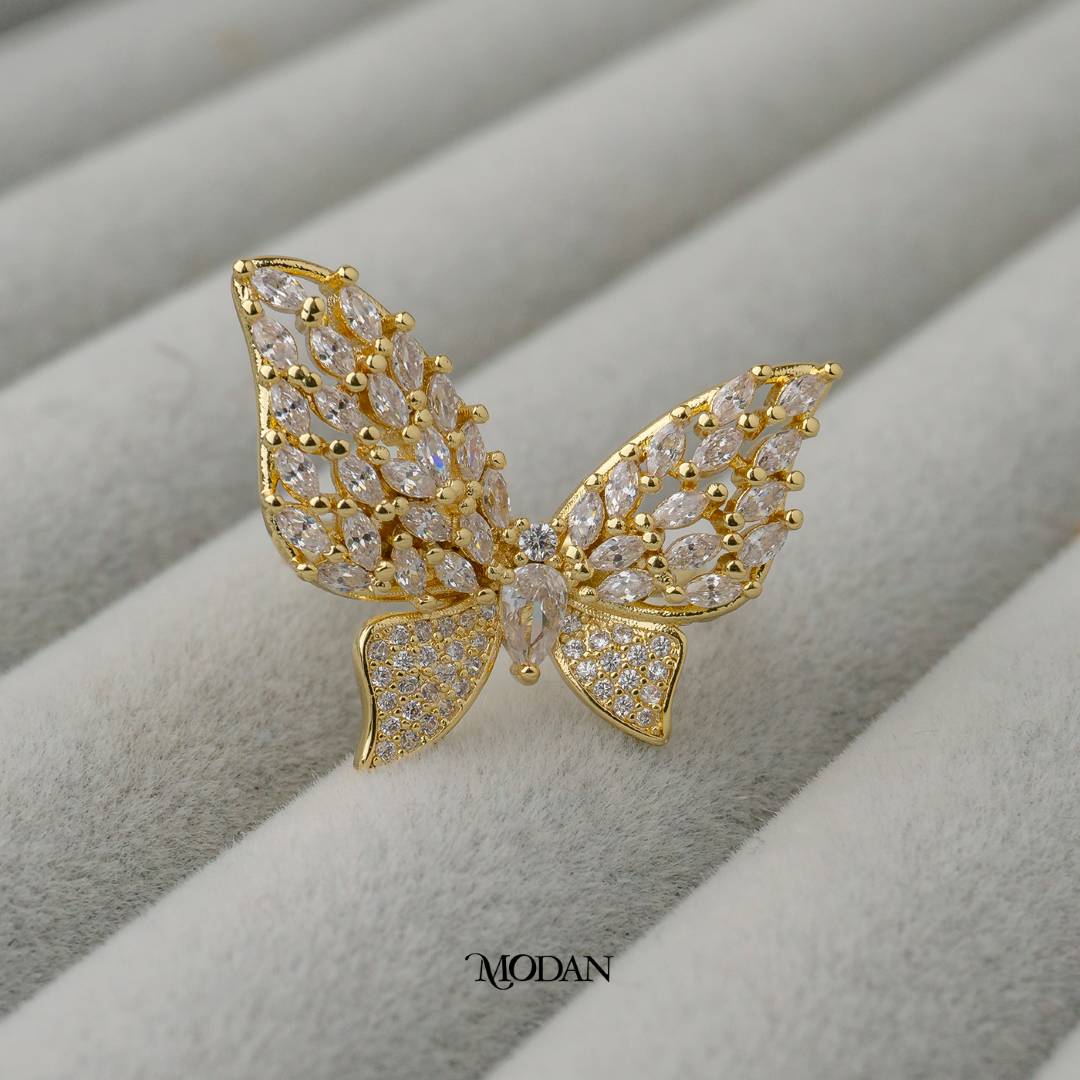 Micro Paved Butterfly Adjustable Ring Cincin Kupu-Kupu Adjustable Hypoallergenic Gold Plated