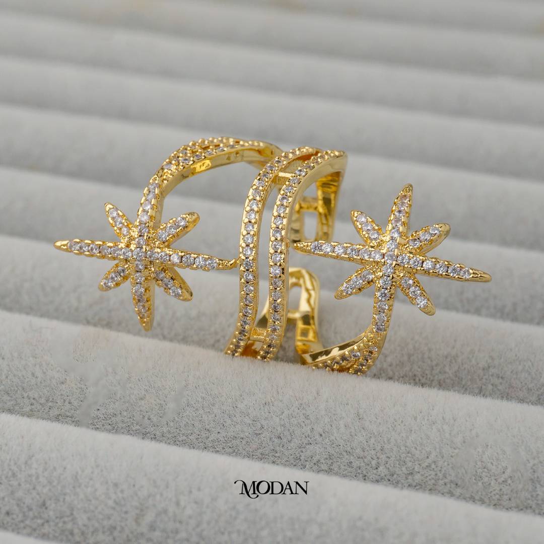 Double Starburst Statement Adjustable Ring Cincin Bintang Ganda Adjustable Hypoallergenic Gold Plated