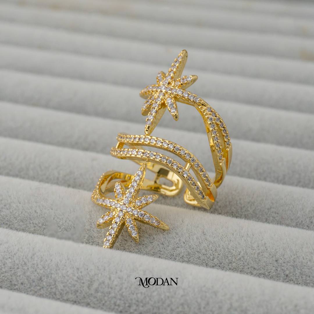 Double Starburst Statement Adjustable Ring Cincin Bintang Ganda Adjustable Hypoallergenic Gold Plated