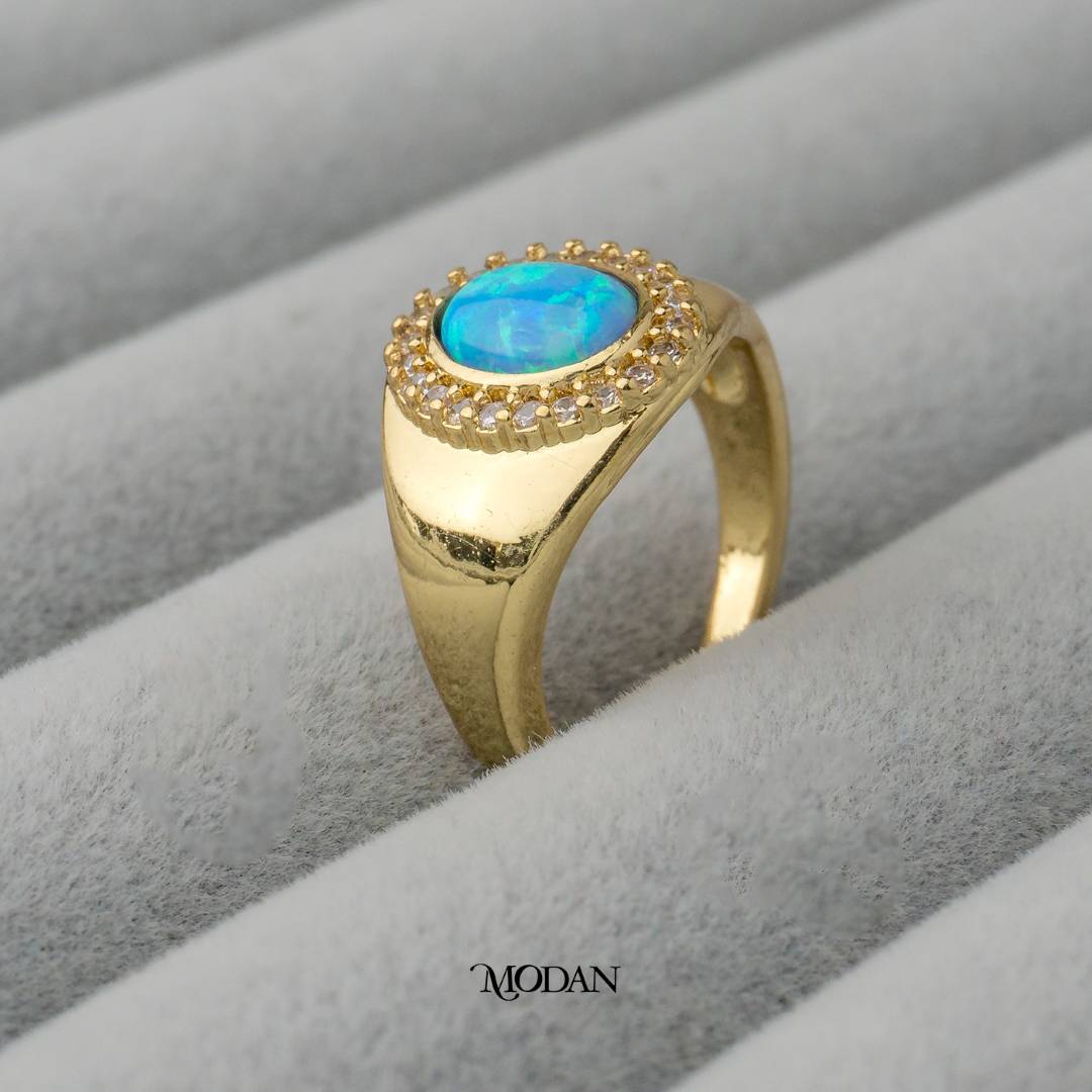 Oval Opal Adjustable Ring Cincin Oval Adjustable Hypoallergenic Gold Plated